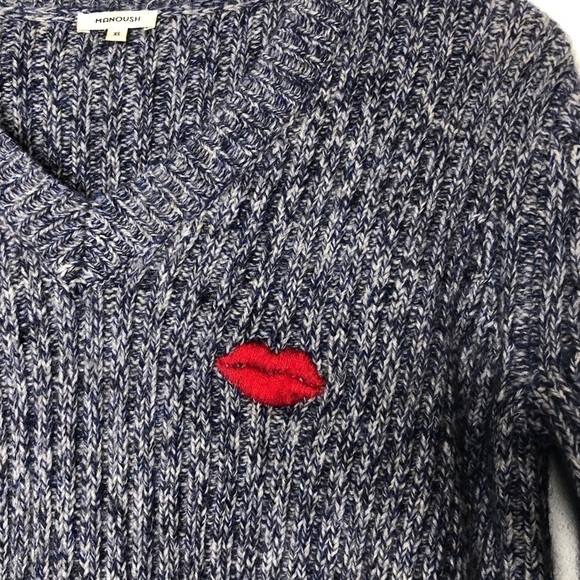 Manoush Embroidered Lips Sweater Blue Xsmall - Picture 4 of 6